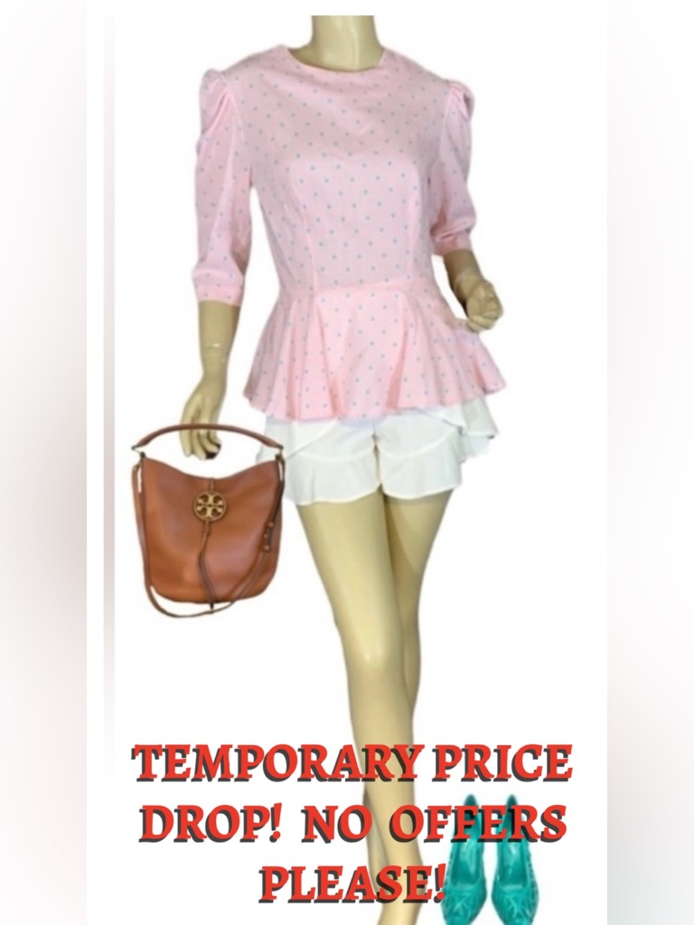VINTAGE 1980'S HANDMADE PINK & TURQUOISE POLKA-DOT PEPLUM BLOUSE (S)